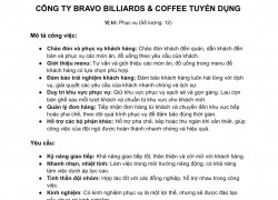 BRAVO BILLIARDS & COFFEE cần Quản lý, Bếp, phục vụ & pha chế