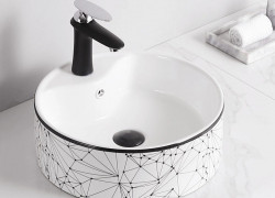 Lavabo Đặt Bàn Đá Tròn Trắng Viền Đen MTLA-75