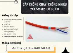 Cáp chống cháy chống nhiễu 2x1.5 kiểm định Quatest 1 IEC 60331