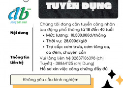 Tuyển công nhân- Hóc Môn