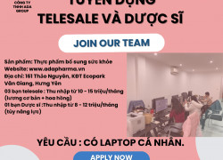 TUYỂN DỤNG TELESALE VÀ DƯỢC SĨ THÁNG 2