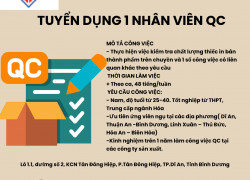 CÔNG TY TNHH BAO BÌ SAHA DHARAWWAT TUYỂN DỤNG 1 NHÂN VIÊN QC