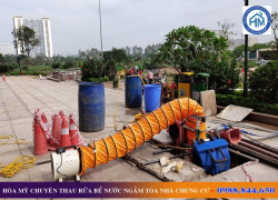 Thau rửa bể ngầm bị ngập sau mưa