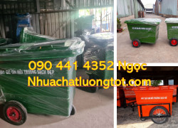 Thùng rác nhựa 660 lít composite, xe thu gom rác HDPE 1000 lít, xe thu gom rác 1000l 4 bánh xe màu xanh, vàng