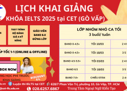 LỊCH HỌC IELTS TẠI CET NĂM 2025 – LUYỆN IELTS TỪ 5.0 đến 7.0+