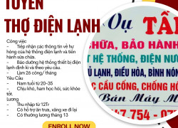 Cần Tuyển Thợ Điện Lạnh làm khu vực Thanh khê Đà Nẵng