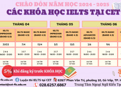 LỊCH HỌC IELTS TẠI CET NĂM 2025 – LUYỆN IELTS TỪ 5.0 đến 7.0+  HỌC PHÍ SHOCK NHẤT TẠI QUẬN GÒ VẤP