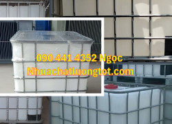 Thùng nhựa 1 khối đựng hóa chất, tank nhựa đựng dung môi 1000L, vỏ thùng nhựa ibc 1000l vuông trắng