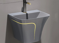 Lavabo Gắn Tường Liền Khối Xám Viền Vàng MTLA-16