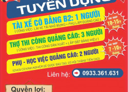 Tuyển 1 tài xế bằng B2 , thợ thi công QC & thợ phụ học việc QC