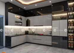 Tủ bếp Acrylic Tráng Gương Nổi Bật Màu Sắc Tinh Tế