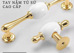 Tay nắm tủ sứ trắng phối đế vàng NK329 | Zalo 0901 196 552