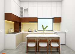 Tủ Bếp Gỗ MDF Tone Trắng Xám Hiện Đại