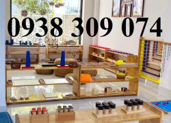 Kệ gỗ montessori mầm non 1m2, kệ đồ chơi montessori