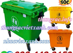 Xe rác 660 lít nhựa HDPE 4 bánh xe nắp kín