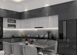 Tủ Bếp MDF Lõi Xanh Màu Xám Chì Hiện Đại