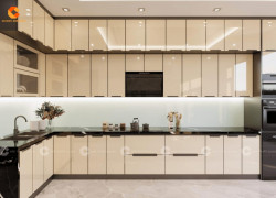 Tủ Bếp Phủ Acrylic Bóng Gương Chữ L Kịch Trần