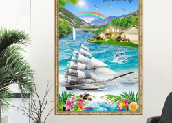 Tranh ốp tường , gạch tranh thuyền buồm