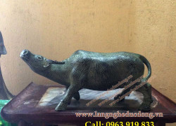 Trâu bằng đồng giả cổ dài 25cm, trâu phong thủy bằng đồng