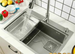Chậu Rửa Chén 1 Hộc Nano Xám Kèm Vòi Dây Rút CODOR C30X