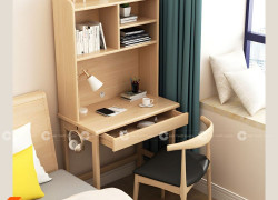 Bàn Học Trẻ Em Gỗ Cao Su Có Kệ Sách Thông Minh