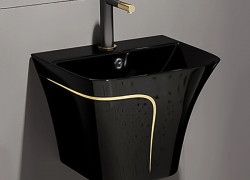 Lavabo Treo Tường Liền Khối Đen Viền Vàng MTLA-13