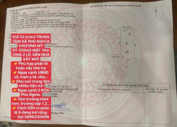 23 tr/m2 TRUNG TÂM XÃ PHÚ NGHĨA CHƯƠNG MỸ
DT 220m2 MẶT 10m CHIA 2 LÔ, SẴN NHÀ XÂY MỚI