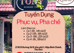 Tuyển nhân viên phục vụ, pha chế (nam/nữ).