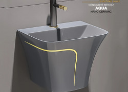 Lavabo Treo Tường Liền Khối Xám Viền Vàng CODOR LA16