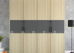 Tủ Quần Áo Gỗ Công Nghiệp MDF Kịch Trần Vàng Phối Xám