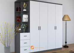 Tủ Quần Áo Gỗ Công Nghiệp MDF 4 Cánh Tích Hợp Kệ Trang Trí