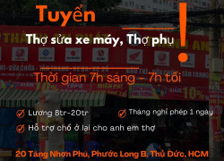 Cần tuyển 6 thợ sửa xe máy, thợ phụ