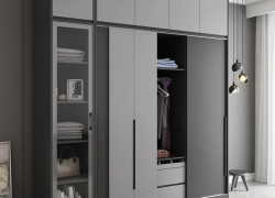 Tủ Quần Áo Gỗ Công Nghiệp MDF Cánh Lùa Màu Xám Sang Trọng