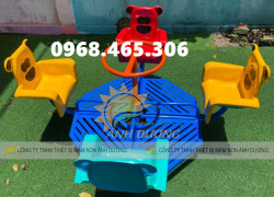 Đu quay 4 ghế gấu mầm non, đu quay mâm xoay trẻ em