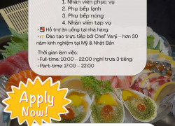Ichihana Sushi! tuyển bếp nóng và lạnh, phục vụ và phụ bếp