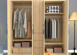Tủ Quần Áo Gỗ Công Nghiệp MDF 4 Cánh Màu Vàng Sang Trọng