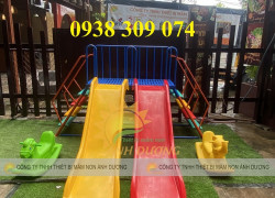 Cầu trượt máng đôi ngoài trời, cầu trượt sắt máng đôi giá rẻ