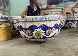 chum cẩn miểng , đắp sành sứ , chậu trái bần , ang