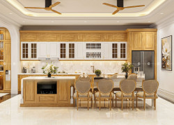 Tủ Bếp Gỗ Sồi Tự Nhiên Tông Nâu Trầm Sang Trọng