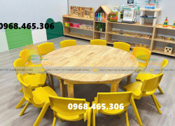 Bàn tròn mầm non bằng gỗ, bàn gỗ hình tròn mầm non
