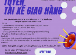 Tuyển tài xế giao hàng bằng xe máy (ưu tiên có bằng B2)