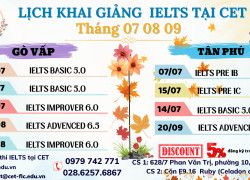 LỊCH HỌC IELTS TẠI CET NĂM 2025 – LUYỆN IELTS TỪ 5.0 đến 7.0+