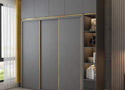 Tủ Áo Gỗ Công Nghiệp MDF Cửa Lùa Màu Xám Sang Trọng
