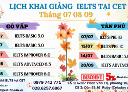 LỊCH HỌC IELTS TẠI CET NĂM 2025 tại TÂN PHÚ