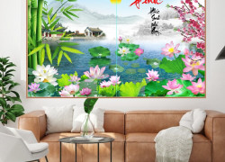 Tranh 3d hoa sen , gạch ốp tường 3d