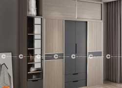 Tủ Áo Gỗ Công Nghiệp MDF Cửa Lùa Màu Nâu Vân Gỗ