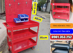 Mẫu xe đẩy đồ nghề 3 tầng kết hợp bảng treo KT: 738×570mm