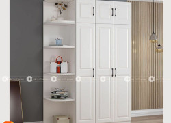 Tủ Quần Áo Gỗ Công Nghiệp MDF Màu Trắng Tân Cổ Điển