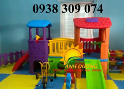 Bộ cầu trượt 2 mái nhà ,Bộ nhà leo cầu trượt 2 khối giá rẻ BCT