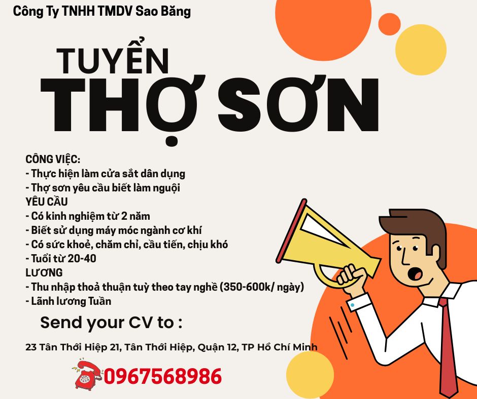 Công Ty TNHH TMDV Sao Băng tuyển 5 thợ sơn có kinh nghiệm